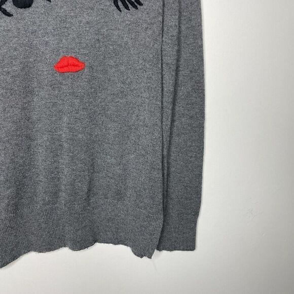 KATE SPADE Sweater Women XS Gray Embroidered Winking Face Pullover Wool Blend - Picture 5 of 10